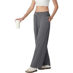 imageIWOLLENCE Womens Wide Leg Sweatpants Mid Rise Adjustable Drawstring Baggy Sweat Pants with PocketsDark Grey