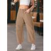 imageIWOLLENCE Womens Corduroy Barrel Pants MidRise Elastic Waist Casual Cord Wide Legs Baggy Pant with PocketsCkhaki