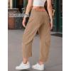 imageIWOLLENCE Womens Corduroy Barrel Pants MidRise Elastic Waist Casual Cord Wide Legs Baggy Pant with PocketsCkhaki