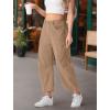imageIWOLLENCE Womens Corduroy Barrel Pants MidRise Elastic Waist Casual Cord Wide Legs Baggy Pant with PocketsCkhaki