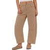 imageIWOLLENCE Womens Corduroy Barrel Pants MidRise Elastic Waist Casual Cord Wide Legs Baggy Pant with PocketsCkhaki