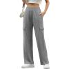 imageIWOLLENCE Womens Cargo Sweatpants Baggy Wide Straight Leg Sweats Pants with PocketsE02 Dark Gray
