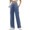 imageIWOLLENCE Womens Cargo Sweatpants Baggy Wide Straight Leg Sweats Pants with PocketsE02 Haze Blue
