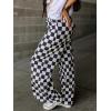 imageIWOLLENCE Womens Casual Loose Checkered Wide Leg Pants High Waist Straight Lounge Y2K Gingham TrousersCdblack White