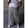 imageIWOLLENCE Womens Casual Loose Checkered Wide Leg Pants High Waist Straight Lounge Y2K Gingham TrousersCdblack White