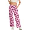imageIWOLLENCE Womens Casual Loose Checkered Wide Leg Pants High Waist Straight Lounge Y2K Gingham TrousersCddark Pink White