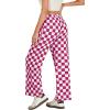 imageIWOLLENCE Womens Casual Loose Checkered Wide Leg Pants High Waist Straight Lounge Y2K Gingham TrousersCddark Pink White