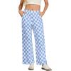 imageIWOLLENCE Womens Casual Loose Checkered Wide Leg Pants High Waist Straight Lounge Y2K Gingham TrousersCddenim Blue