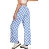 imageIWOLLENCE Womens Casual Loose Checkered Wide Leg Pants High Waist Straight Lounge Y2K Gingham TrousersCddenim Blue
