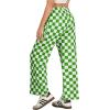 imageIWOLLENCE Womens Casual Loose Checkered Wide Leg Pants High Waist Straight Lounge Y2K Gingham TrousersCdgreen White