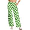 imageIWOLLENCE Womens Casual Loose Checkered Wide Leg Pants High Waist Straight Lounge Y2K Gingham TrousersCdgreen White