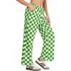 imageIWOLLENCE Womens Casual Loose Checkered Wide Leg Pants High Waist Straight Lounge Y2K Gingham TrousersCdgreen White
