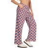 imageIWOLLENCE Womens Casual Loose Checkered Wide Leg Pants High Waist Straight Lounge Y2K Gingham TrousersCdorange Blue Plaid