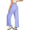 imageIWOLLENCE Womens Casual Loose Checkered Wide Leg Pants High Waist Straight Lounge Y2K Gingham TrousersCdpink Blue