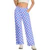 imageIWOLLENCE Womens Casual Loose Checkered Wide Leg Pants High Waist Straight Lounge Y2K Gingham TrousersCdpink Blue