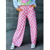 imageIWOLLENCE Womens Casual Loose Checkered Wide Leg Pants High Waist Straight Lounge Y2K Gingham TrousersCdpink White