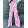 imageIWOLLENCE Womens Casual Loose Checkered Wide Leg Pants High Waist Straight Lounge Y2K Gingham TrousersCdpink White