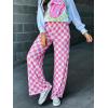 imageIWOLLENCE Womens Casual Loose Checkered Wide Leg Pants High Waist Straight Lounge Y2K Gingham TrousersCdpink White