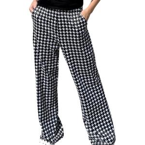 imageIWOLLENCE Womens Casual Loose Checkered Wide Leg Pants High Waist Straight Lounge Y2K Gingham TrousersBhblack White Houndstooth