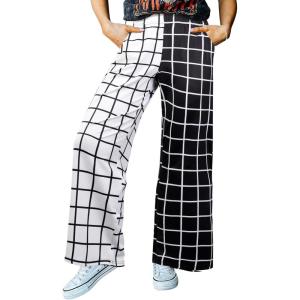 imageIWOLLENCE Womens Casual Loose Checkered Wide Leg Pants High Waist Straight Lounge Y2K Gingham TrousersBwblack White Contrast