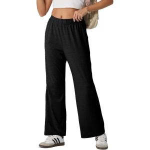 imageIWOLLENCE Womens Casual Loose Checkered Wide Leg Pants High Waist Straight Lounge Y2K Gingham TrousersCblack