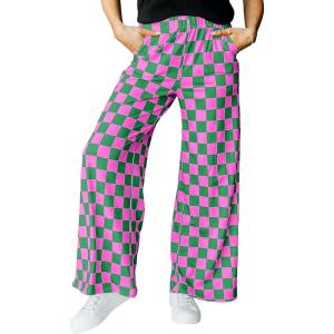 imageIWOLLENCE Womens Casual Loose Checkered Wide Leg Pants High Waist Straight Lounge Y2K Gingham TrousersCdpink Green