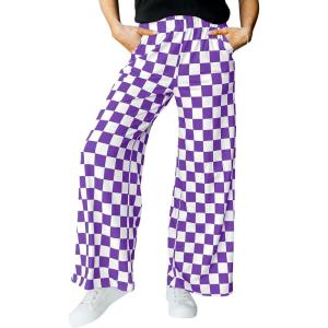 imageIWOLLENCE Womens Casual Loose Checkered Wide Leg Pants High Waist Straight Lounge Y2K Gingham TrousersCdpurple White