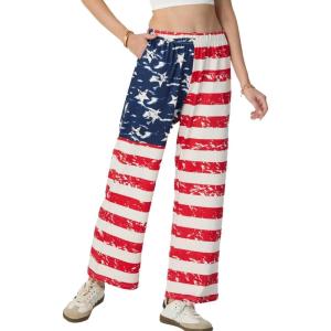 imageIWOLLENCE Womens Casual Loose Checkered Wide Leg Pants High Waist Straight Lounge Y2K Gingham TrousersFlagred Blue