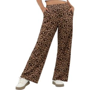 imageIWOLLENCE Womens Casual Loose Checkered Wide Leg Pants High Waist Straight Lounge Y2K Gingham TrousersLdkhaki Brown Leopard
