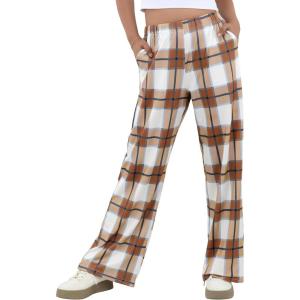 imageIWOLLENCE Womens Casual Loose Checkered Wide Leg Pants High Waist Straight Lounge Y2K Gingham TrousersPlbrown White Tartan