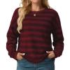 imageIWOLLENCE Womens Lightweight Waffle Knit Striped Long Sleeve Tops Crewneck Preppy Shirts Casual Loose Fall SweatersAdark Red