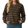 imageIWOLLENCE Womens Lightweight Waffle Knit Striped Long Sleeve Tops Crewneck Preppy Shirts Casual Loose Fall SweatersAgrey Coffee