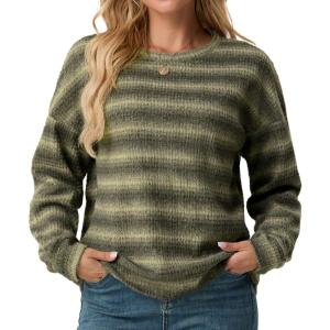 imageIWOLLENCE Womens Lightweight Waffle Knit Striped Long Sleeve Tops Crewneck Preppy Shirts Casual Loose Fall SweatersAyellow Grey