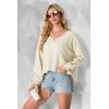 imageIWOLLENCE Womens Long Sleeve Shirts Oversized V Neck Tunic Tops for Women Waffle Knitted Pullover Sweater Top02beige