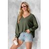 imageIWOLLENCE Womens Long Sleeve Shirts Oversized V Neck Tunic Tops for Women Waffle Knitted Pullover Sweater Top05army Green