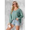 imageIWOLLENCE Womens Long Sleeve Shirts Oversized V Neck Tunic Tops for Women Waffle Knitted Pullover Sweater Top06blue Green