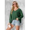 imageIWOLLENCE Womens Long Sleeve Shirts Oversized V Neck Tunic Tops for Women Waffle Knitted Pullover Sweater Top07dark Green