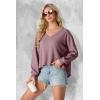 imageIWOLLENCE Womens Long Sleeve Shirts Oversized V Neck Tunic Tops for Women Waffle Knitted Pullover Sweater Top08rust Red