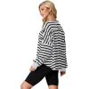 imageIWOLLENCE Womens Long Sleeve Shirts Oversized V Neck Tunic Tops for Women Waffle Knitted Pullover Sweater Top21white Black Stripe