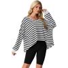 imageIWOLLENCE Womens Long Sleeve Shirts Oversized V Neck Tunic Tops for Women Waffle Knitted Pullover Sweater Top21white Black Stripe
