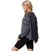 imageIWOLLENCE Womens Long Sleeve Shirts Oversized V Neck Tunic Tops for Women Waffle Knitted Pullover Sweater Top23black Purple Stripe