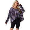 imageIWOLLENCE Womens Long Sleeve Shirts Oversized V Neck Tunic Tops for Women Waffle Knitted Pullover Sweater Top23black Purple Stripe