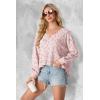 imageIWOLLENCE Womens Long Sleeve Shirts Oversized V Neck Tunic Tops for Women Waffle Knitted Pullover Sweater Top34pink Red Flower