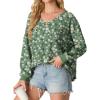 imageIWOLLENCE Womens Long Sleeve Shirts Oversized V Neck Tunic Tops for Women Waffle Knitted Pullover Sweater Top35green Sunflower