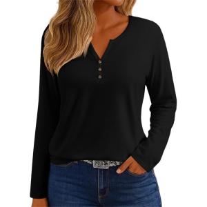 imageIWOLLENCE Womens Long Sleeve Aztec Western T Shirts Vintage Geometry Graphic Henley Tops Casual Button Down BlouseCblack