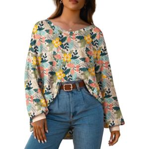 imageIWOLLENCE Womens Long Sleeve Shirts Oversized V Neck Tunic Tops for Women Waffle Knitted Pullover Sweater Top31apricot Primrose