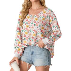 imageIWOLLENCE Womens Long Sleeve Shirts Oversized V Neck Tunic Tops for Women Waffle Knitted Pullover Sweater Top32white Daffodil