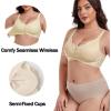 imageIWOLLENCE Womens Front Snap Closure Daisy Bras Soft Seamless Wireless Lace Bralettes Comfort Full Coverage BraBeige