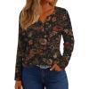 imageIWOLLENCE Womens Long Sleeve Aztec Western T Shirts Vintage Geometry Graphic Henley Tops Casual Button Down BlouseFlbrown Flower