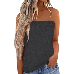 imageIWOLLENCE Womens Floral Tube Tops Casual Summer Backless Strapless Top Sleeveless Bandeau Tanks ShirtC Black Grey